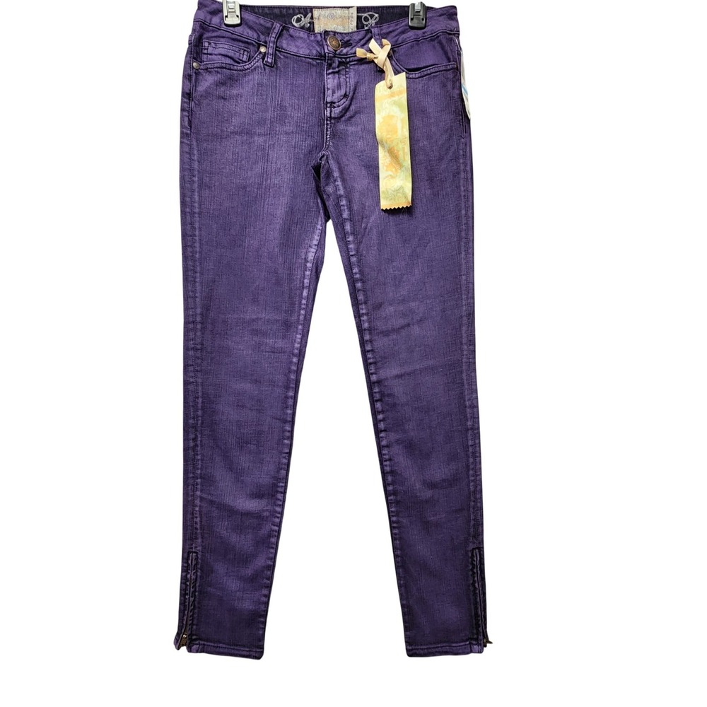 American Rag Berkeley Skinny Jeans Womens Size 5 (28x31)‎ Purple Ankle Zip NEW